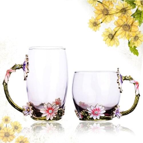 Enamel color water cup flower teacup set glass cup Korean crystal glass milk cup European coffee cup lover gift