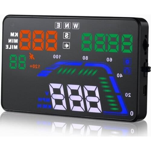 Hot sale colorful Digital speedometer Q7 5.5 Inch Consumption Data HUD Display OBD 2 Heads Up GPS function