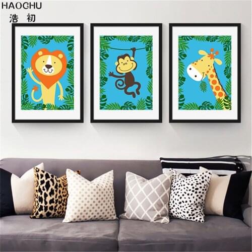 HAOCHU creative cartoon Animals Murals WALL ART Canvas Painting Wall Painting poster decorations for home children room SCHOOL