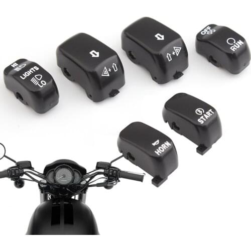 6 pcs Motorcycle Black Hand Control Switch Housing Buttons Caps For Harley Road King Softail Dyna Fat Bob Sportster 883 1200 NEW