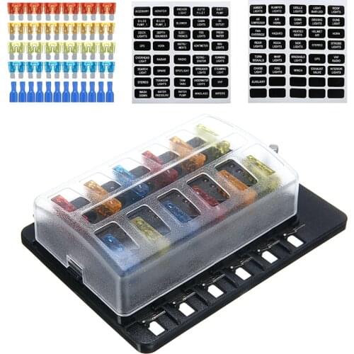 Mayitr 1 In 12 Blade for Auto Car Boat Marine Trike 12-way Modified Fuse Box Terminal Block with LED Warning Light Wiring Kit
