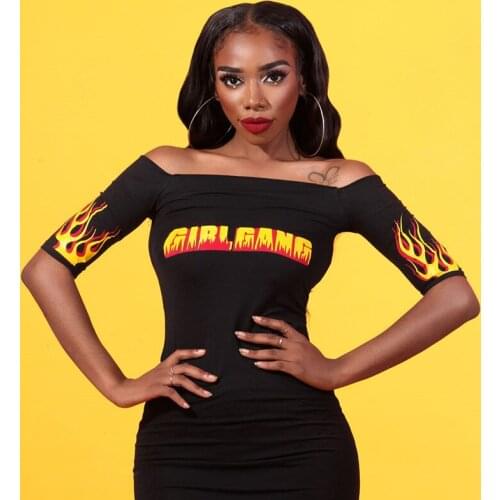 Slash Neck Mini Dress Black Digital Offset Sexy Short Skirt Nightclub Ladies Clothing Tight Summer Sheath Backless Gothic Style