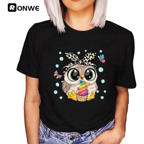 Fashion Trend Cute Owl Graphic Printed Female T shirt Casual Harajuku Crew Neck Ladies Tshirt,Drop Ship