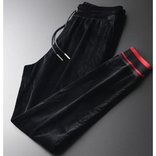 Soft Pleuche Mens Luxury Contrast Color Rib Sport Casual Thick Male Plus Size 4xl Autumn And Winter Man Pants