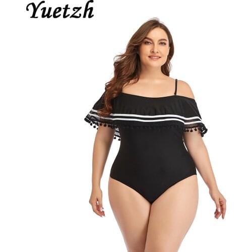 2021 New Women Plus size Swimsuit One Piece Swimwear Large Big Plussize Solid Black Swimming Bathing Suits Beachwear Wear