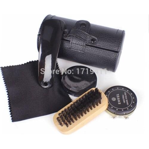 New High Quality 5 Pieces Professional Shoe Care Tool Black & Neutral Shoe Shine Polish Cleaning Smooth Wooden Brushes Set