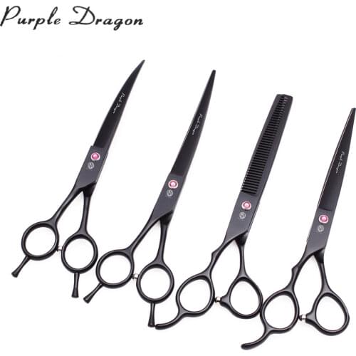 Dog Grooming Scissors Left Hand 7" Purple Dragon JP Steel Black Straight Scissors Thinning Shears Curved Shears Pet Shears Z4006
