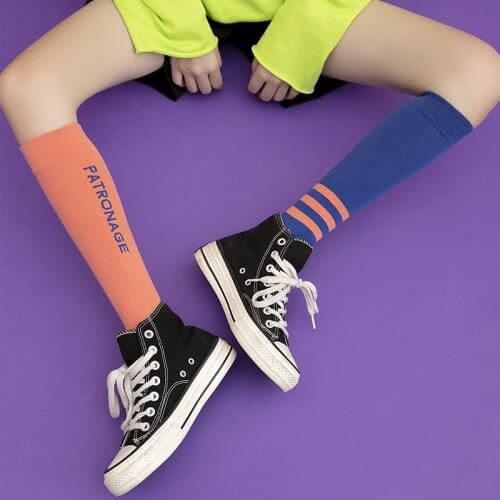 Autumn and winter new personality fashion AB calf knee socks college style letter striped long tube sports socks