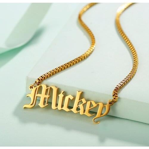 Old English Custom Name Necklace Stainless Steel Box Chain Link DIY Personalized Number /Date 35cm 40cm 45cm 50cm 55cm
