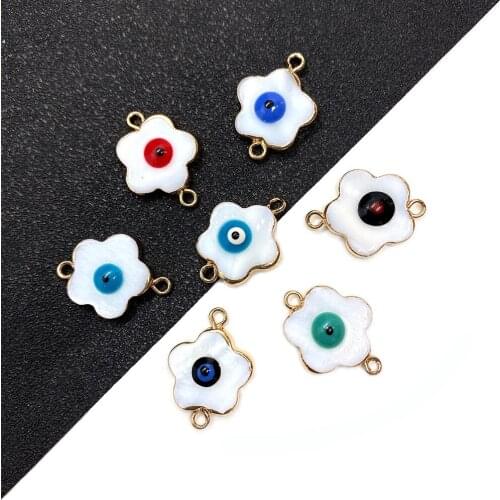 Natural Freshwater Shell Pendant 15x21mm Flower Shaped Double Hole Pendant Evil Eye DIY Handmade Bracelet Necklace Shell Beads