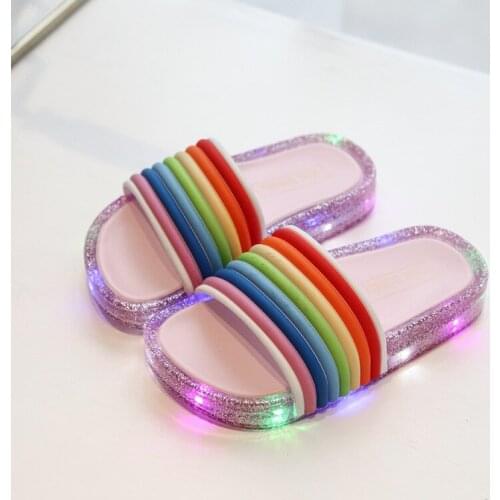 Child Girls rainbow Glowing Sandal baby Child LED home slippers Kids slippers for boys slippers shoes Luminouse tollder shoes
