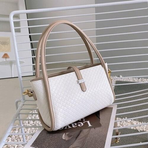 Woven Tote Bag Casual Travel Handbags High Capacity Pu Leather Shoulder Bag For Women Brand Purse Simply Shopper Shopping Bag