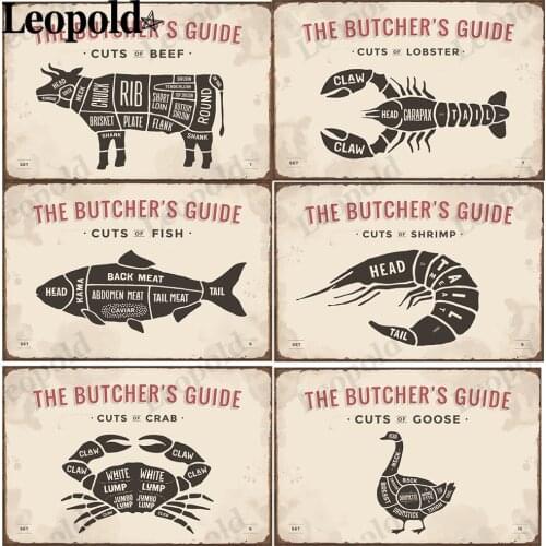 Vintage Metal Sign Board Animal Seafood Poster Rabbit Cow Letter Tin Plate Home Farm Bar Club Decoration Board 20X30Cm