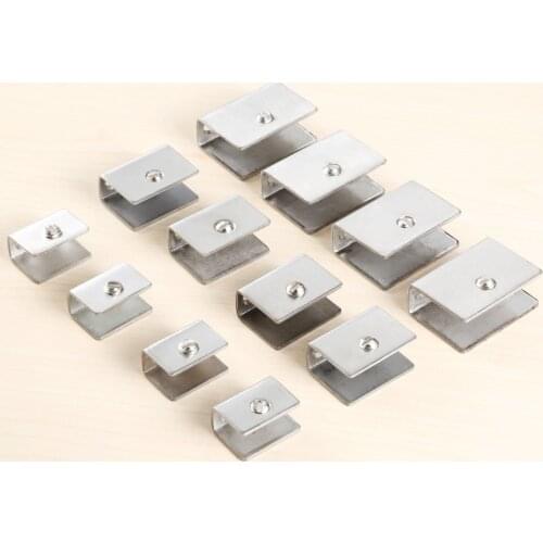 4Pcs Stainless Steel Square Clamp Holder Bracket Clip For Glass Shelf Handrails Silver 3 Sizes w/Screws Furniture Hardware