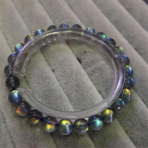 Natural Ice Labradorite Rainbow Lights Transparent Crystal Round Bead Stretch Charm Bracelet Women Female 6mm Genuine Precious