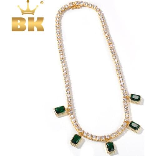 THE BLING KING Hiphop Cubic Zirconia 5mm Tennis Chain With Green Gem Necklaces Gold Color Women Chain Fashion Jewelry
