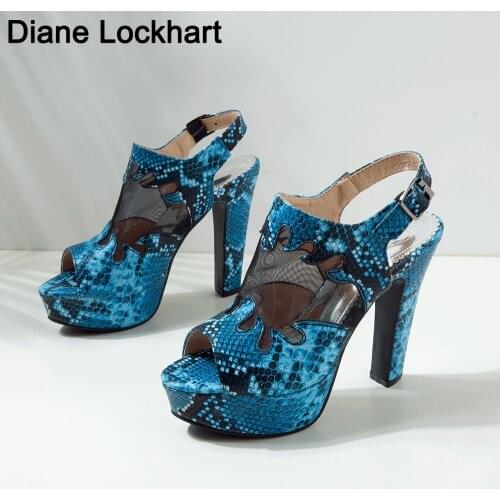2021 New Sexy Nightclub Spring Serpentine Platform Sandals Mesh Open Toe High Heels Women Fashion Pumps Femal Slingback Shoes