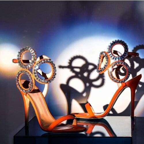 Women Fashion Sandal Open Toe Rhinestone Design High Heel Sandals Crystal Ankle Wrap Glitter High Heels