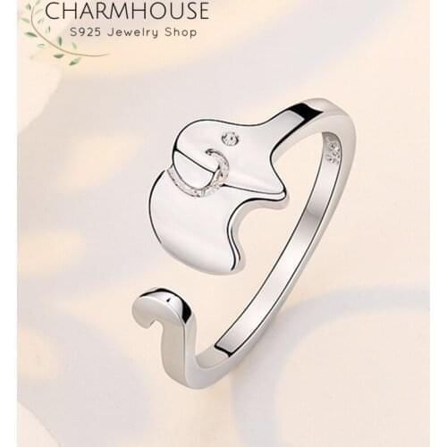 S925 Silver Elephant Rings For Women Adjustable Finger Ring Bague Femme Anillo Mujer 2020 Korea Jewelry Accesories Bijoux