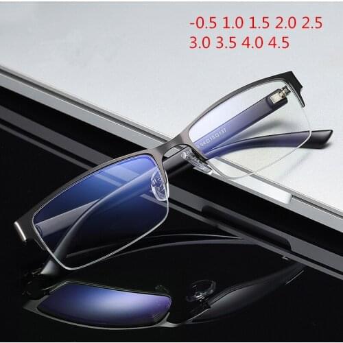 -0.5 1.0 1.5 2.0 2.5 to 4.5 Finished Myopia Glasses Men Business Anti Blue Light Eyeglasses Prescription Lens for Computer