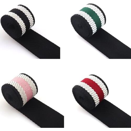 1 1/2inch Cotton Webbing Black Stripe Webbing Fabric Key Fobs Strap Webbing Bag Strap for Totes, Backpacks accessories 3yard