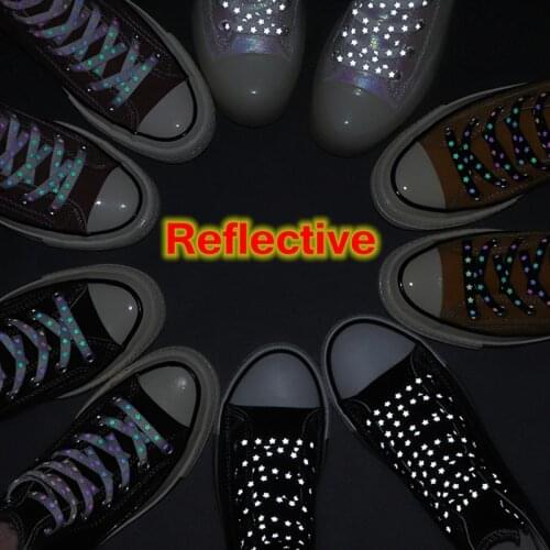 1 Pair Colorful Reflective Shoe Lace Flat Night running party Star reflective shoelaces Adults and children Universal Shoelace