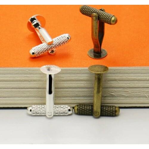 10pcs 8mm Antique Bronze/Silver Round Cabochon Cameo Cufflinks Blank Setting Tray French Cufflink Base for Jewelry Findings