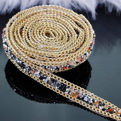 2yard Gold Chain Hotfix Rhinestones Trim Chain Iron on Applique Trimming Craft Sewing Accessories Clothing Decorated