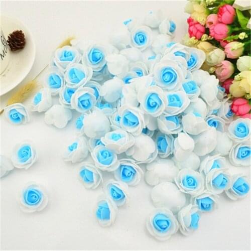 20pcs 3cm Blue PE Rose Head Foam Rose Artificial Flower Bouquet Multicolor Rose Wedding Rose Decoration Scrapbooking Fake Flower