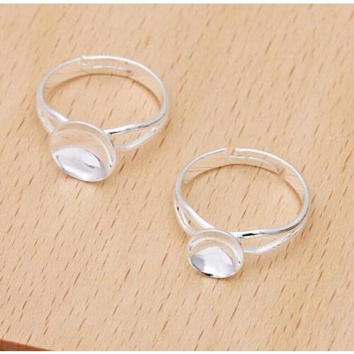 200pcs Silver Plated Tray Copper Metal Adjustable Ring Settings Blank/Base, 8mm 10mm Bowl Cap Ring Bezels