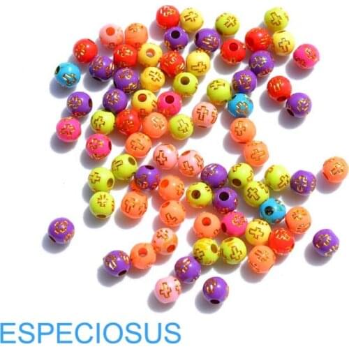 DIY Gold Color Painting Cross Beads 6MM Bracelet Accessories Multi Color Round Acrylic Beads Jewelry Making Department 200 pcs