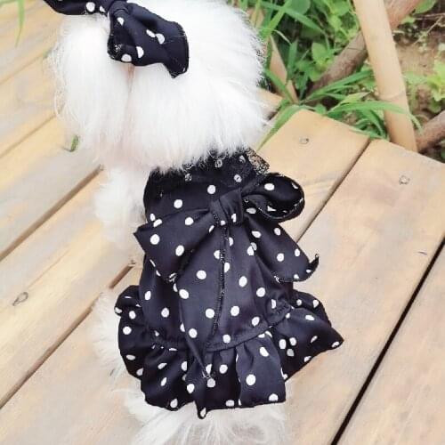 2021 Summer Puppy Dog Dresses Fashion Retro Black Red Dot Sling Skirts For Small Medium Dog Pet Clothes Outerwear Poodle Teddy
