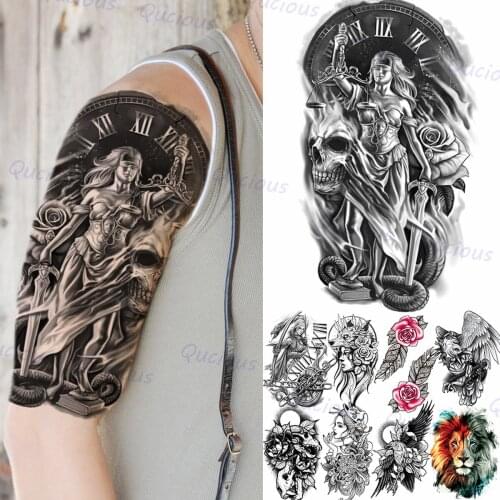 3D Liberty Goddess Temporary Tattoos For Men Women Tribe Lion Owl Girl Fake Tattoo Sticker Custom Armband Fashion Washable Tatoo