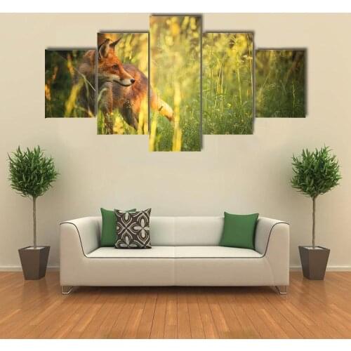 5 Pieces Wall Art Canvas Painting Animal Poster Fox On The Summer Forest Modular Picture Abstract Decorative Framework
