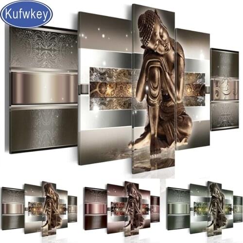 5 piece Modern Fashion Wall Art Buddha Painting diamond embroidery 5d diamond painting full square diamond mosaic rhinestones