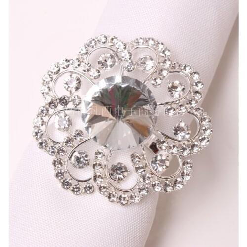 6pcs Satellite Stone Silver Flower Napkin Button Napkin Ring