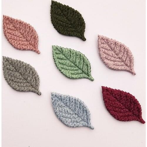 10 pcs 28mm x15mm Woolen Leaf Padded Appliques For childrens Crafts Headwear Accessories DIY Hair Clips Decoration wholesale