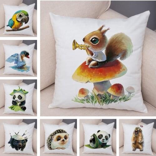 Squirrel Panda Cushion Cover for Sofa Home Children Room Soft Plush Pillow Case Decor Cute Cartoon Pet Animal Pillowcase 45x45cm