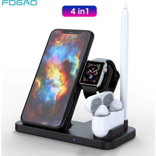 4 in 1 10W Qi Wireless Charger Dock Station For iPhone 12 11 XS XR X 8 Samsung Fast Charging Stand For Airpods Pro Apple Watch 6