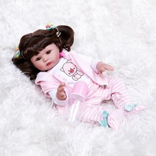 Children doll toys bebe reborn 48CM full body silicone reborn doll with pig dress boneca reborn gift