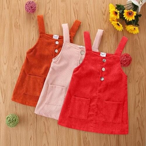 Infant Kids Solid Sleeveless Casual Overalls Baby Girls Square Collar Suspender Skirt with Pockets Children Corduroy Outfits