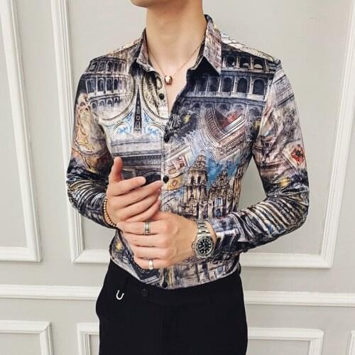 Flannel Boutique Shirts Shirts Mens Printed Clothes Club Outfits Velvet Mens Long Sleeve Shirts European 2020 Winter Warm Mens
