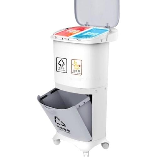 2/3Layer Wet and Dry Classification Trash Can Kitchen Plastic Dustbin Push Button Recycle Stacked Sorting Rubbish Bin With Wheel