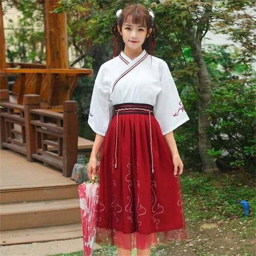 Classical Dance Costume Women Reform Hanfu Chinese Festival Outfit Folk Performance Clothes Lady Fairy Dress 2 Pcs Set DF1045
