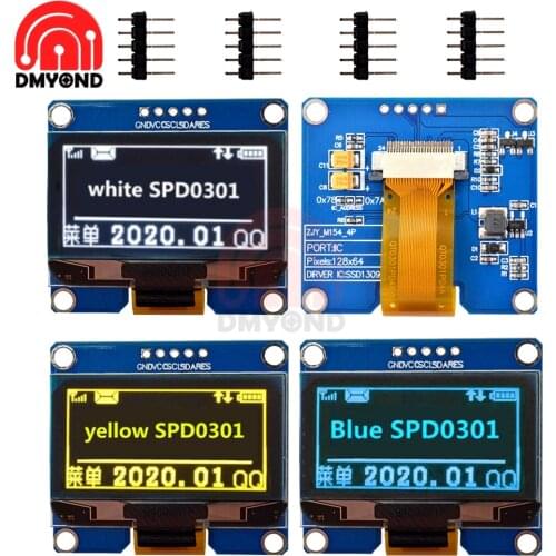 5pin IPS 1.54-inch 12864 PM OLED Screen Module SSD1301 Driver IC 128X64 I2C Interface SPD0301 Drive 3.3V for Raspberry Pi Screen