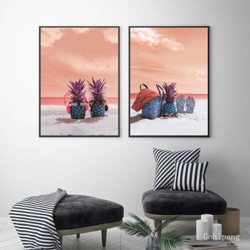 Canvas Art Wall Modular Pictures Nordic Minimalist Print Creative Pineapple Seascape Painting Poster Living Room Home Decoration