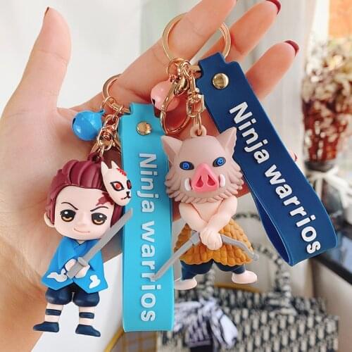 Cartoon Ninja Warrios Anime Keychain For Women Rubber Trinkle Key Ring Chains Car Bag Charm For Girl Boy Gift D830