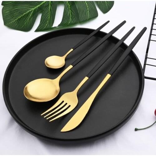 20/32/40Pcs Stainless Steel Dinner Black Gold Matte Dinnerware Set Knife Fork Spoon Cutlery Set Kitchen Tableware Flatware Set
