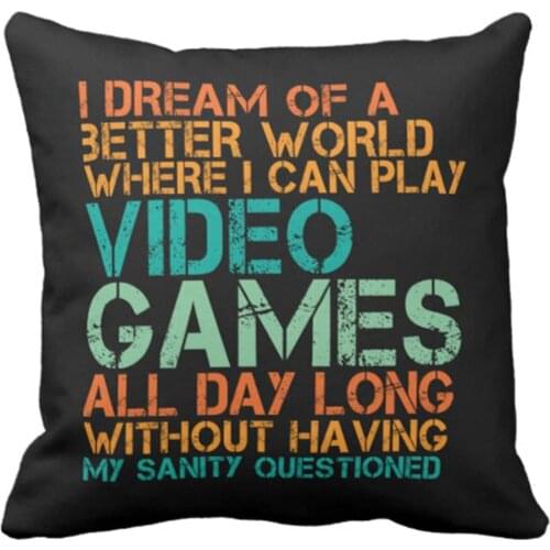 Emvency Throw Pillow Cover Funny Quote for Video Games Geek and Gamer Decorative Pillow Case Home Decor Square Pillowcase