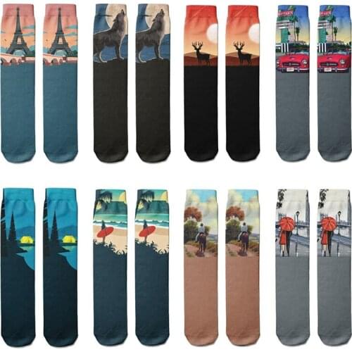 Novelty Hip Hop Harajuku Socks Cartoon Lighthouse Personalized Kawaii Women Socks Men Creative Fashion Printing Long Socks